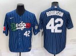 Los Angeles Dodgers #42 Jackie Robinson Number Navy Blue Pinstripe 2020 World Series Cool Base Nike Jersey