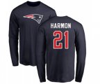 New England Patriots #21 Duron Harmon Navy Blue Name & Number Logo Long Sleeve T-Shirt