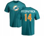 Miami Dolphins #14 Ryan Fitzpatrick Aqua Green Name & Number Logo T-Shirt