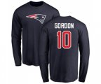 New England Patriots #10 Josh Gordon Navy Blue Name & Number Logo Long Sleeve T-Shirt