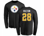 Pittsburgh Steelers #28 Mike Hilton Black Name & Number Logo Long Sleeve T-Shirt