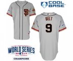 San Francisco Giants #9 Brandon Belt Authentic Grey Road 2 Cool Base w 2014 World Series Patch Baseball Jersey