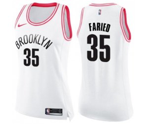 Women\'s Brooklyn Nets #35 Kenneth Faried Swingman White Pink Fashion Basketball Jersey