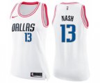 Women's Dallas Mavericks #13 Steve Nash Swingman White Pink Fashion Basketball Jersey