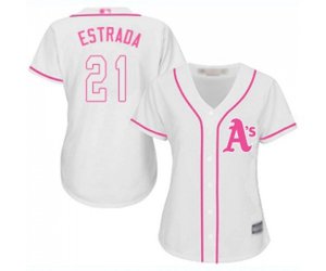 Women\'s Oakland Athletics #21 Marco Estrada Replica White Fashion Cool Base Baseball Jersey