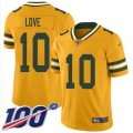 Green Bay Packers #10 Jordan Love Gold Stitched NFL Limited Inverted Legend 100th Season Jersey