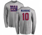 New York Giants #10 Eli Manning Ash Name & Number Logo Long Sleeve T-Shirt