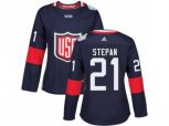 Women Adidas Team USA #21 Derek Stepan Premier Navy Blue Away 2016 World Cup Hockey Jersey