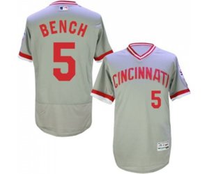 Cincinnati Reds #5 Johnny Bench Grey Flexbase Authentic Collection Cooperstown Baseball Jersey