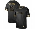 Seattle Mariners #16 Domingo Santana Authentic Black Gold Fashion Baseball Jersey