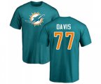 Miami Dolphins #77 Jesse Davis Aqua Green Name & Number Logo T-Shirt