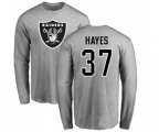 Oakland Raiders #37 Lester Hayes Ash Name & Number Logo Long Sleeve T-Shirt
