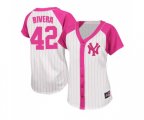 Women's New York Yankees #42 Mariano Rivera Replica White Pink Splash Fashion Baseball Jersey