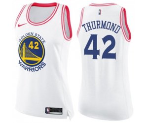 Women\'s Golden State Warriors #42 Nate Thurmond Swingman White Pink Fashion Basketball Jersey