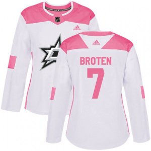Women\'s Dallas Stars #7 Neal Broten Authentic White Pink Fashion NHL Jersey