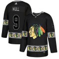 Chicago Blackhawks #9 Bobby Hull Authentic Black Team Logo Fashion NHL Jersey
