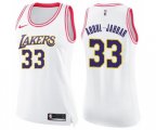 Women's Los Angeles Lakers #33 Kareem Abdul-Jabbar Swingman White Pink Fashion Basketball Jersey