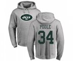 New York Jets #34 Brian Poole Ash Name & Number Logo Pullover Hoodie