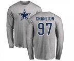 Dallas Cowboys #97 Taco Charlton Ash Name & Number Logo Long Sleeve T-Shirt