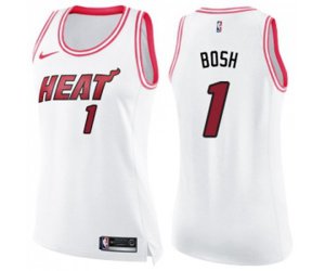 Women\'s Miami Heat #1 Chris Bosh Swingman White Pink Fashion Basketball Jersey