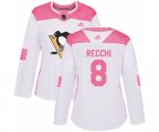Women Adidas Pittsburgh Penguins #8 Mark Recchi Authentic White Pink Fashion NHL Jersey