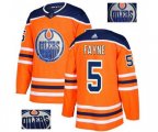 Edmonton Oilers #5 Mark Fayne Authentic Orange Fashion Gold NHL Jersey