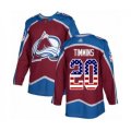 Colorado Avalanche #20 Conor Timmins Authentic Burgundy Red USA Flag Fashion Hockey Jersey