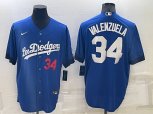 Los Angeles Dodgers #34 Fernando Valenzuela Number Blue 2021 City Connect Cool Base Stitched Jersey