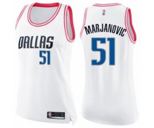 Women\'s Dallas Mavericks #51 Boban Marjanovic Swingman White Pink Fashion Basketball Jersey