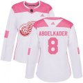 Women's Detroit Red Wings #8 Justin Abdelkader Authentic White Pink Fashion NHL Jersey