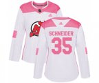 Women New Jersey Devils #35 Cory Schneider Authentic White Pink Fashion Hockey Jersey