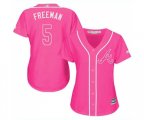 Women's Atlanta Braves #5 Freddie Freeman Authentic Pink Fashion Cool Base Baseball Jersey