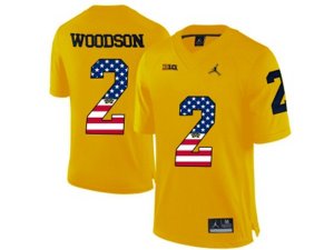 2016 US Flag Fashion-2016 Men\'s Jordan Brand Michigan Wolverines Charles Woodson #2 College Football Limited Jersey - Yellow