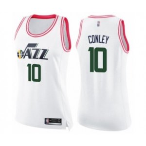 Women\'s Utah Jazz #10 Mike Conley Swingman White Pink Fashion Basketball Jersey