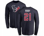 Houston Texans #21 Bradley Roby Navy Blue Name & Number Logo Long Sleeve T-Shirt