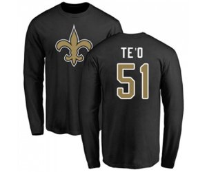 New Orleans Saints #51 Manti Te\'o Black Name & Number Logo Long Sleeve T-Shirt