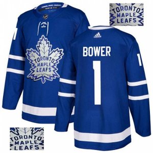 Toronto Maple Leafs #1 Johnny Bower Authentic Royal Blue Fashion Gold NHL Jersey