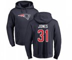 New England Patriots #31 Jonathan Jones Navy Blue Name & Number Logo Pullover Hoodie
