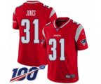 New England Patriots #31 Jonathan Jones Limited Red Inverted Legend 100th Season Football Jersey