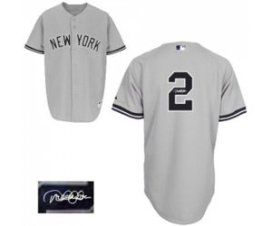New York Yankees #2 Derek Jeter Authentic Grey Road Autographed Baseball Jersey