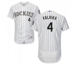 Colorado Rockies #4 Pat Valaika White Home Flex Base Authentic Collection Baseball Jersey