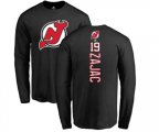New Jersey Devils #19 Travis Zajac Black Backer Long Sleeve T-Shirt