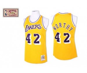 Los Angeles Lakers #42 James Worthy Authentic Gold Throwback Basketball Jersey