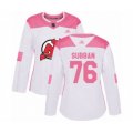 Women New Jersey Devils #76 P. K. Subban Authentic White Pink Fashion Hockey Jersey