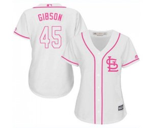 Women\'s St. Louis Cardinals #45 Bob Gibson Replica White Fashion Cool Base Baseball Jersey