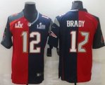 Tampa Bay Buccaneers #12 Tom Brady Blue Red Bowl LV Bowl LIII Limited Split Fashion Football Jersey