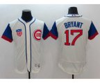 Chicago Cubs #17 Kris Bryant Majestic Cream Blue Flexbase Authentic Collection Player Jersey