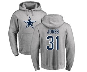 Dallas Cowboys #31 Byron Jones Ash Name & Number Logo Pullover Hoodie