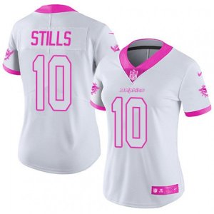 Women Miami Dolphins #10 Kenny Stills Limited White Pink Rush Fashion NFL Jersey