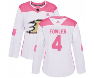 Women Anaheim Ducks #4 Cam Fowler Authentic White Pink Fashion Hockey Jersey